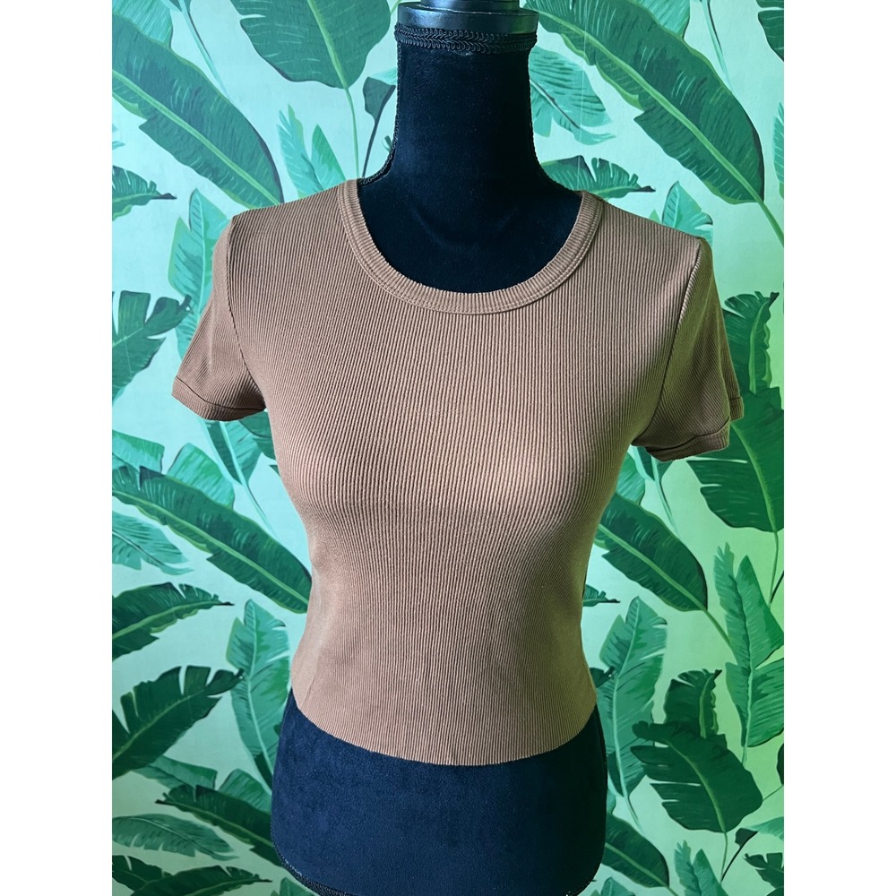 Forever 21 Ribbed Crop Top Baby Tee Women Medium Brown